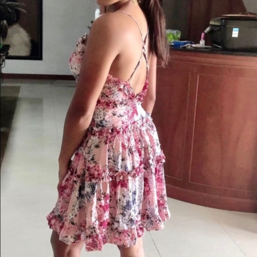 MAUVE PINK FLORAL PRINT CRISS CROSS RUFFLE DRESS - Picture 9 of 15